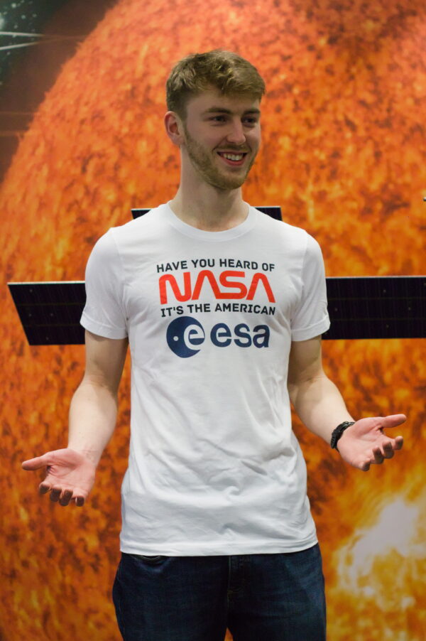 Tom Syndercombe proudly wearing his design
